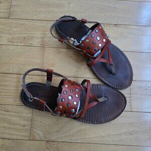 minimalist brown leather boho strappy sandals | WMS 7.5